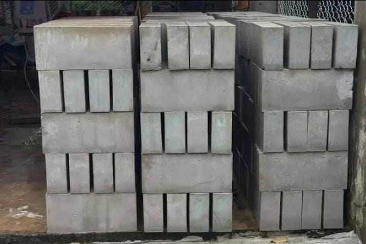 Finished foam concrete blocks ready for delivery