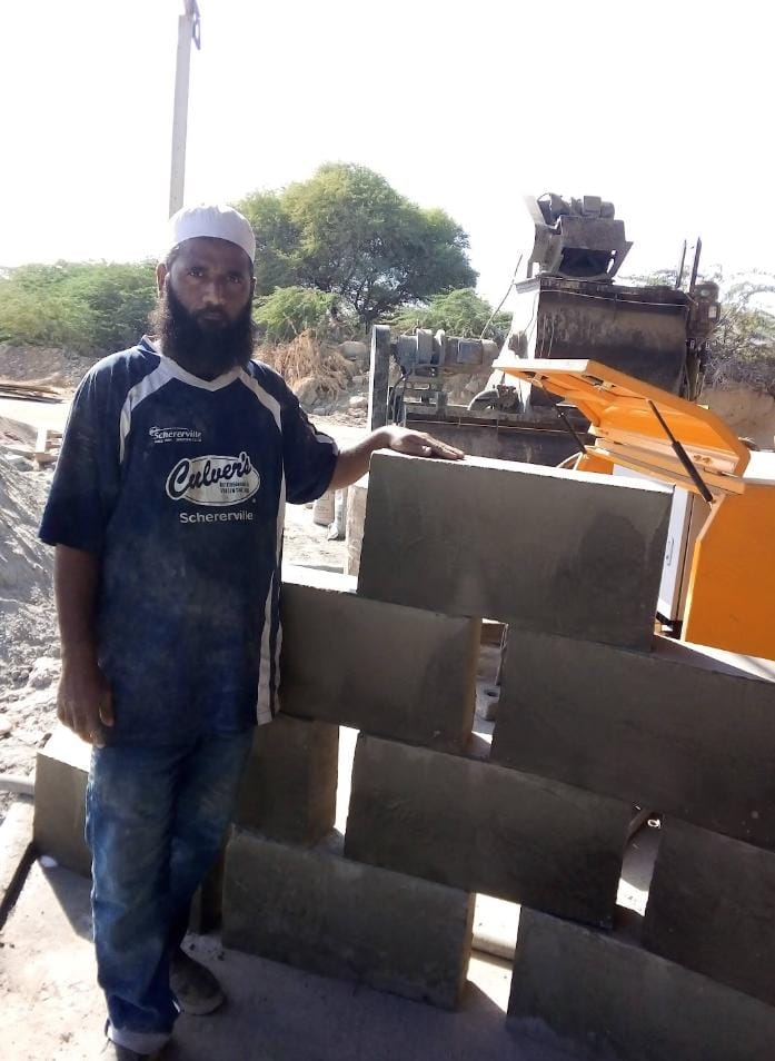 CEO Abdul Waheed with foam concrete blocks